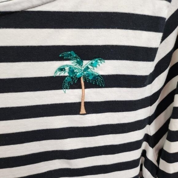 A New Day Womens Top Size XXL Black White Striped Sequined Palm Trees 3/4 Sleeve - Picture 2 of 5